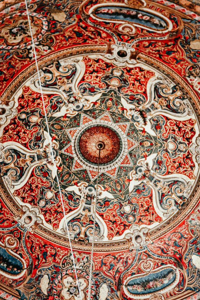 A second stunning mosque interior painting, showcasing Islamic design