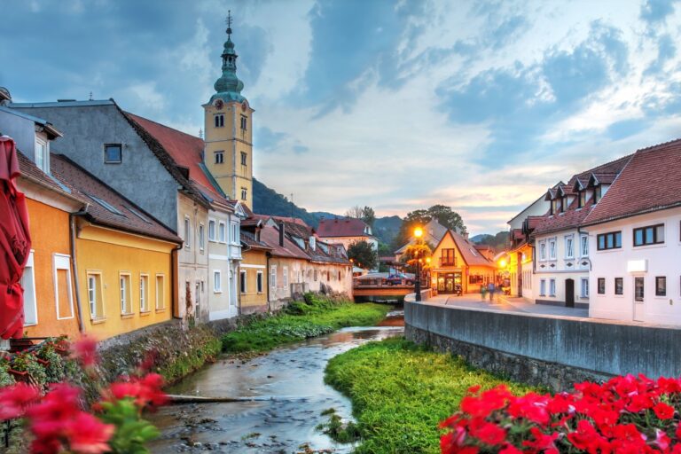 Picturesque town of Samobor – A charming town with blooming flowers along the river, known for its baroque architecture.