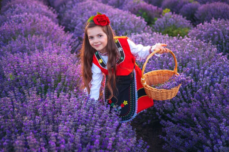 Girl in traditional costume at our Bulgaria lavender tour.