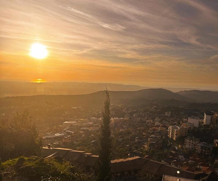 Beautiful sunset seen from Kruje Castle - Albania's Old Capital.